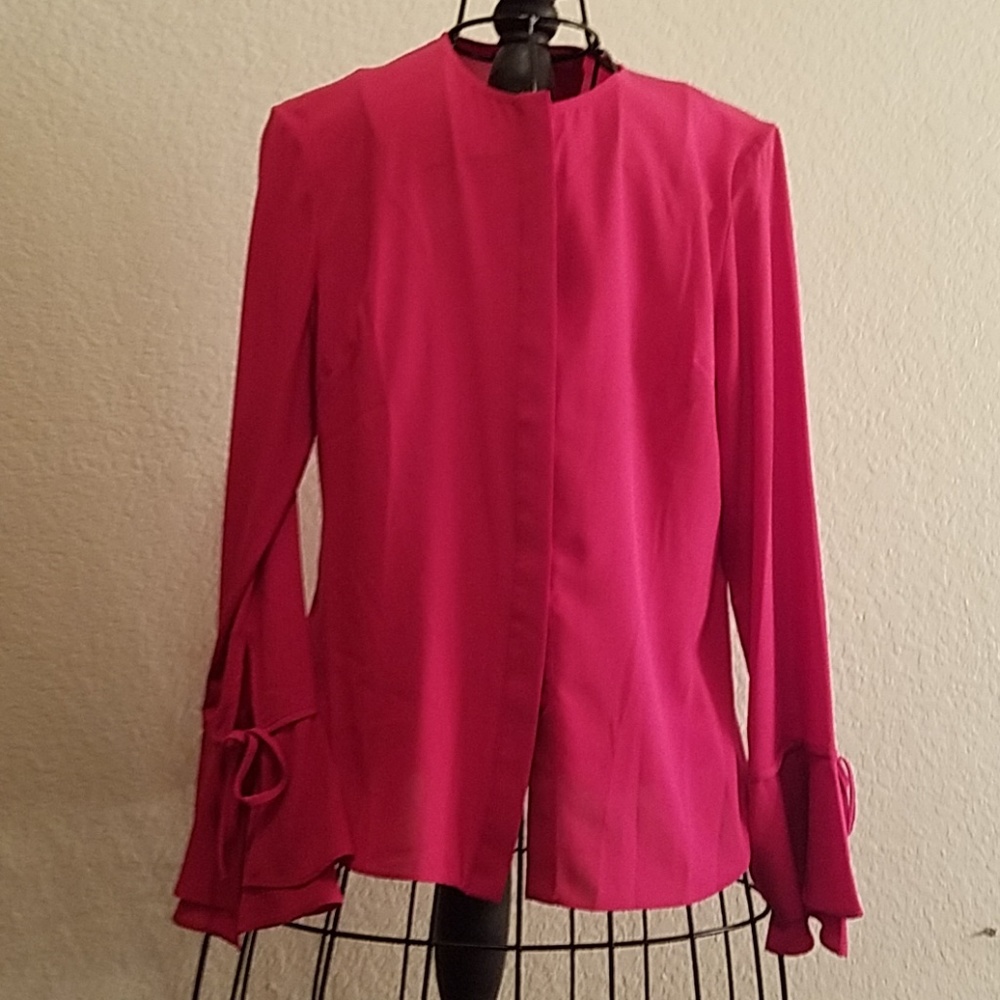 Calvin Klein Fushia Pink Bell Tie Sleeve Blouse S